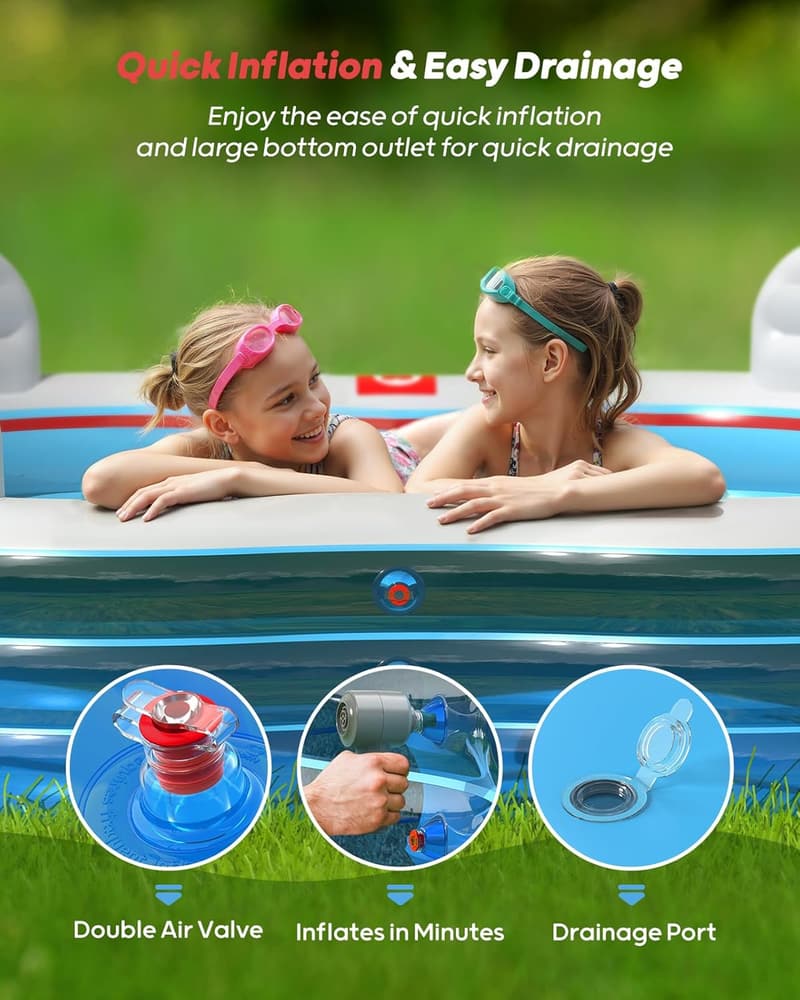 Full-Sized Inflatable Swimming Pool with Seats for Summer Fun