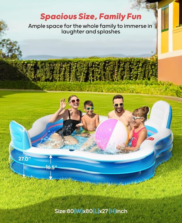 Large Inflatable Family Swimming Pool with 2 Seats and Backrests