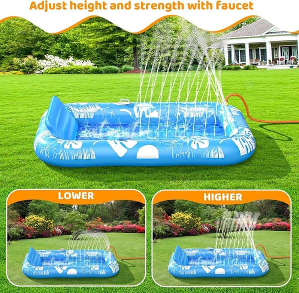 Inflatable Tanning Pool Lounger with Sprinkler and Drink Holder