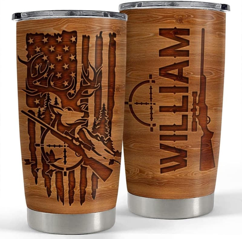 Personalized Hunting Tumbler - Wood Style American Flag, 20oz/30oz