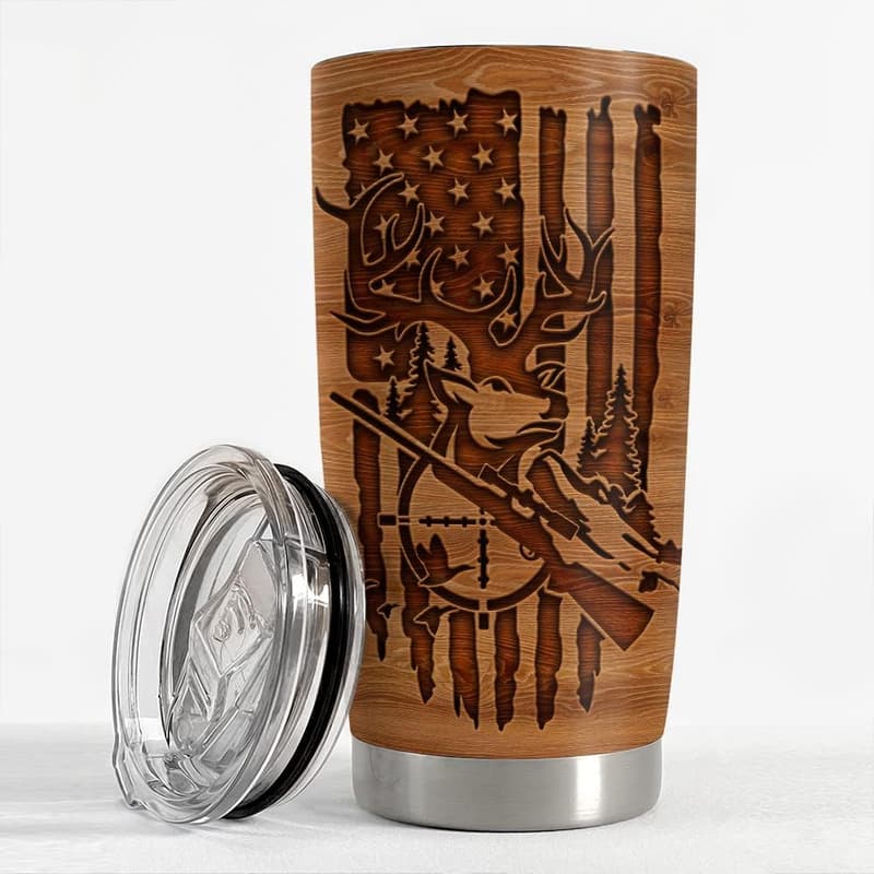 Personalized Hunting Tumbler - Wood Style American Flag, 20oz/30oz