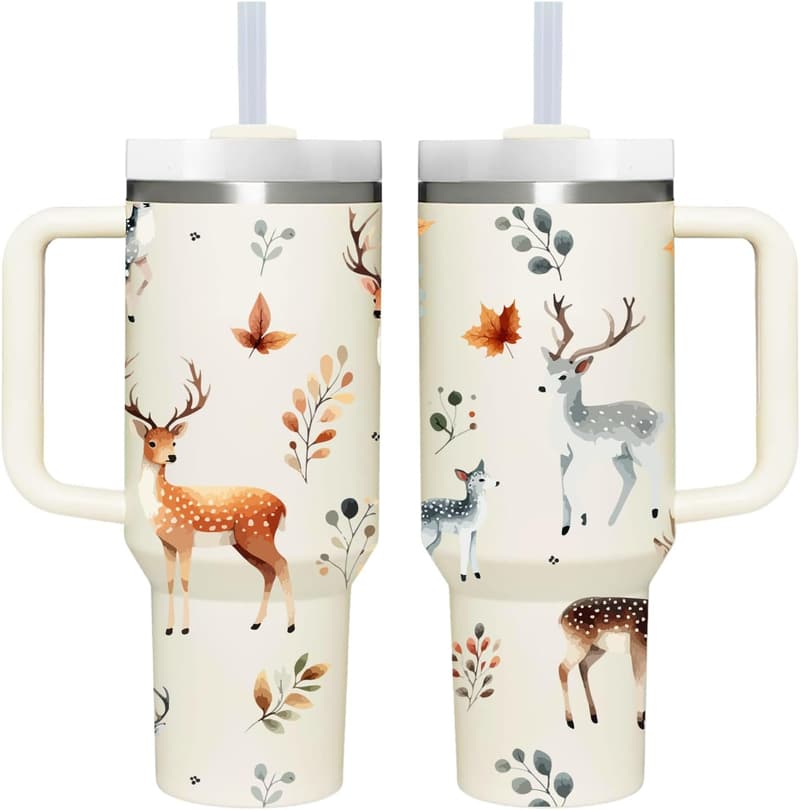 40 OZ Insulated Deer Tumbler with Handle - Perfect Gift for Deer Lovers