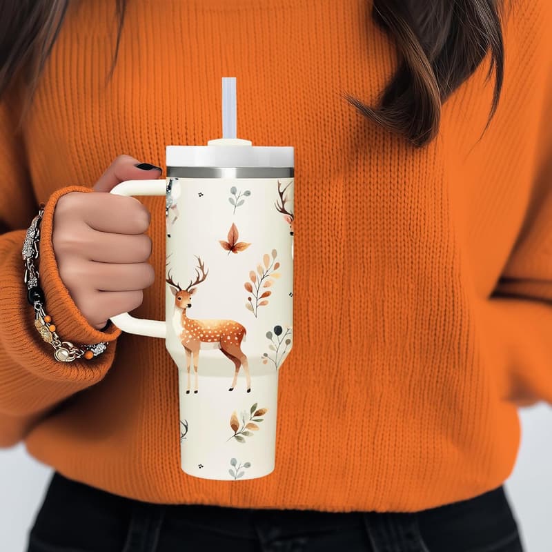 40 OZ Insulated Deer Tumbler with Handle - Perfect Gift for Deer Lovers