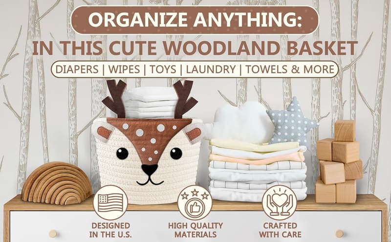 Woodland Nursery Laundry Basket for Babies - 100% Cotton