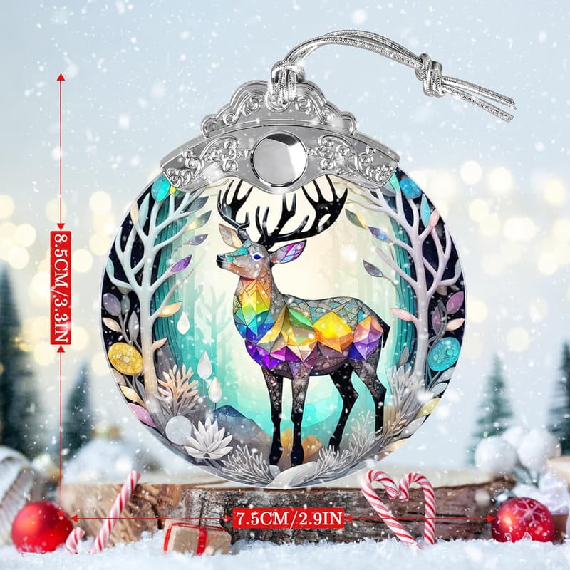 Christmas Deer Stained Glass Suncatcher - Holiday Ornament Decor
