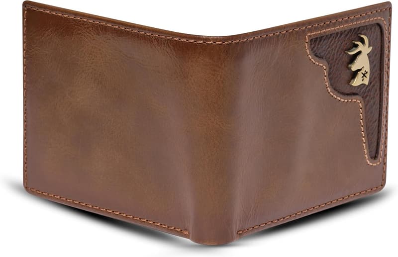 Deer Design Brown Leather Bifold Wallet for Men
