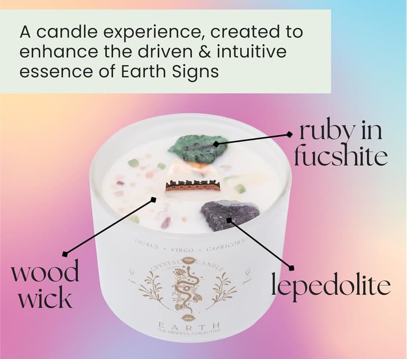 Zodiac Healing Crystal Candle for Women – 12oz Soy Wax with Wood Wick