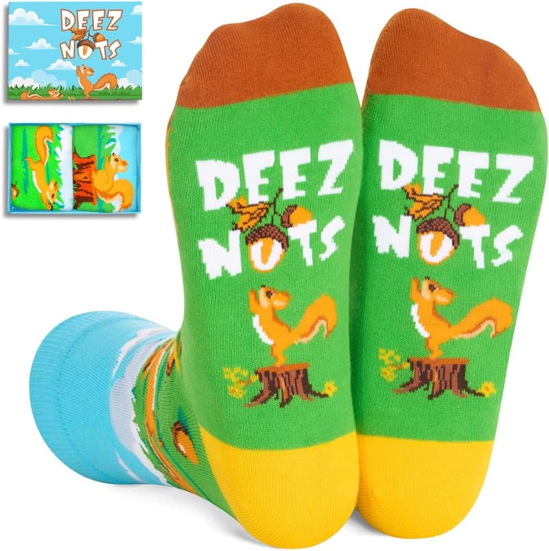 Christmas Funny Socks for Women - Deez Nuts Squirrel Gift