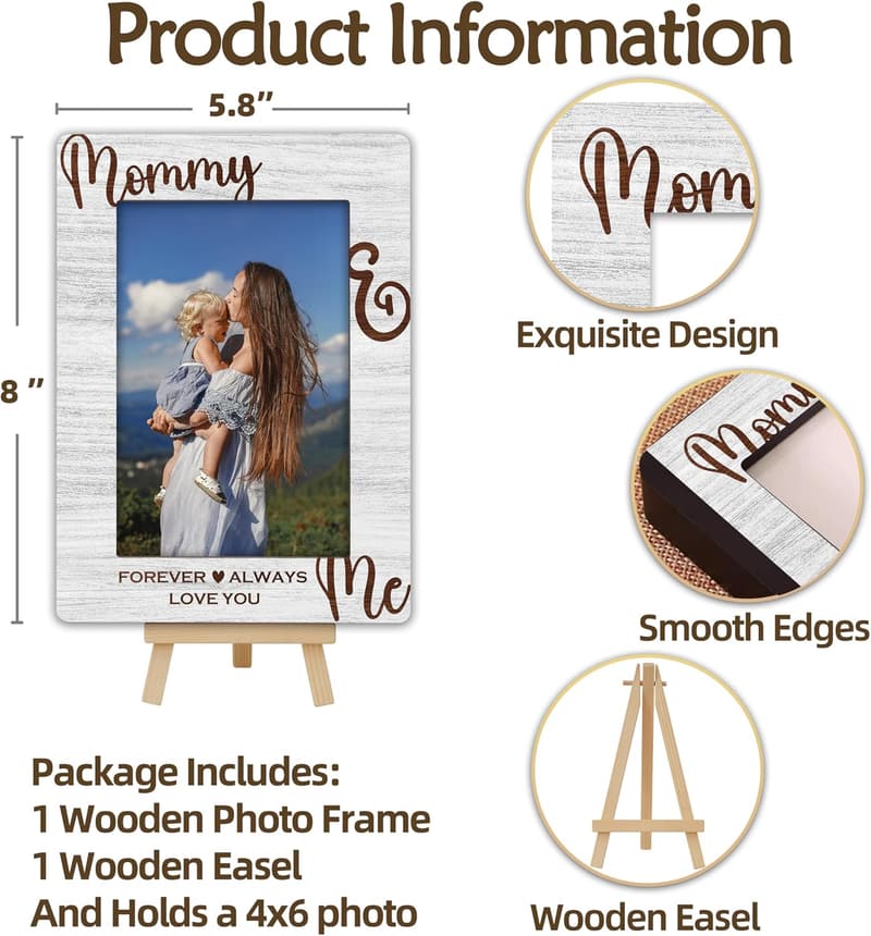 Mother's Day Wooden Picture Frame for Mom and Child, 4x6
