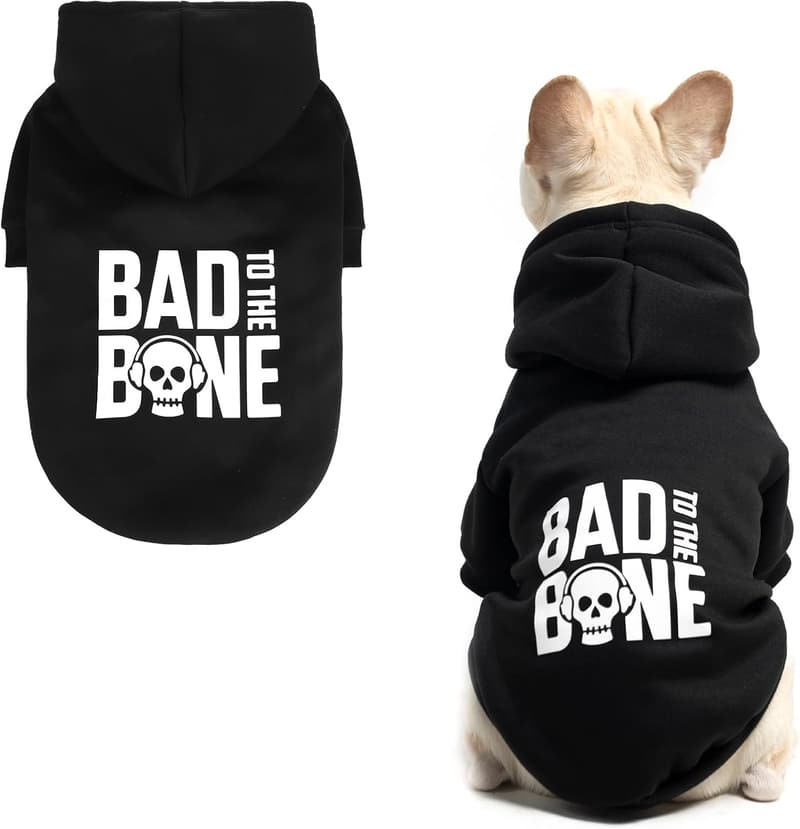 Bad to The Bone Dog Hoodie - Warm Fleece Sweater with Leash Hole