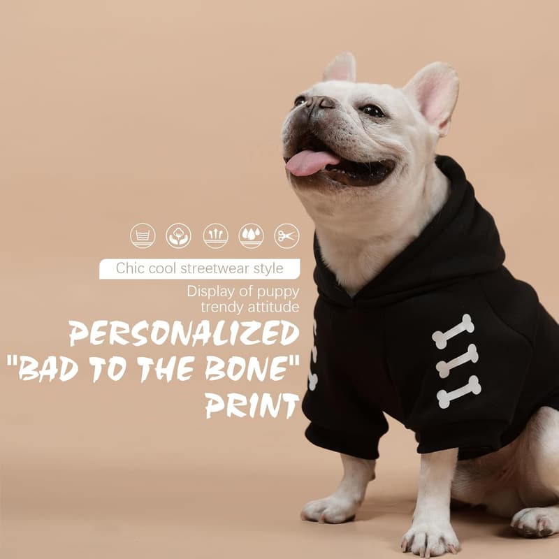 Bad to The Bone Dog Hoodie - Warm Fleece Sweater with Leash Hole