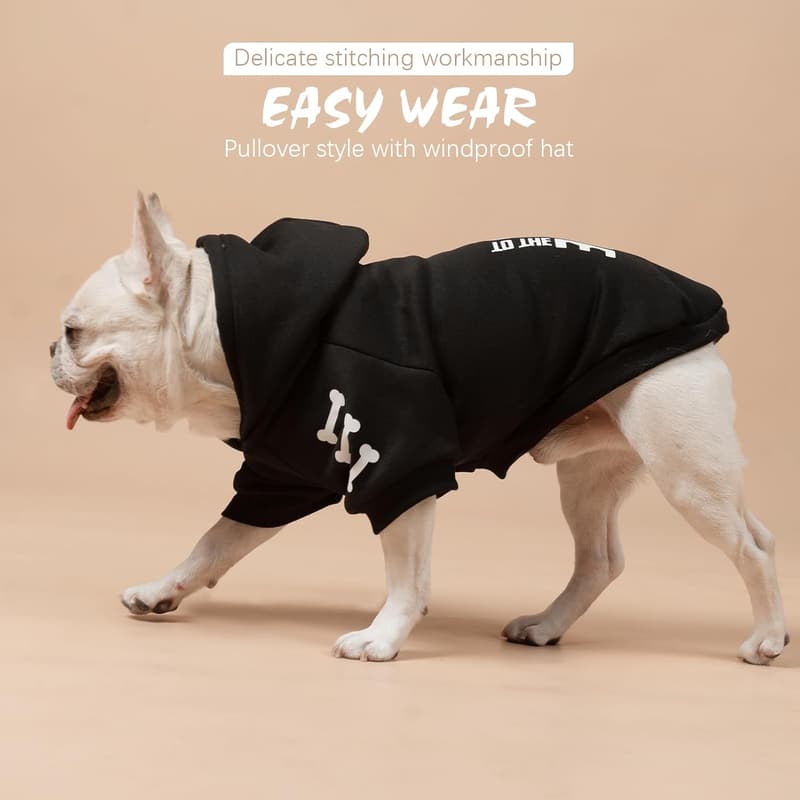 Bad to The Bone Dog Hoodie - Warm Fleece Sweater with Leash Hole