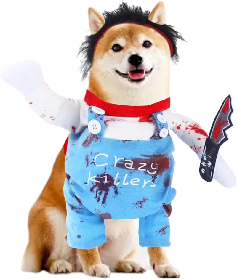 Halloween Dog Costume Set - Funny Chucky Outfit for Small Dogs