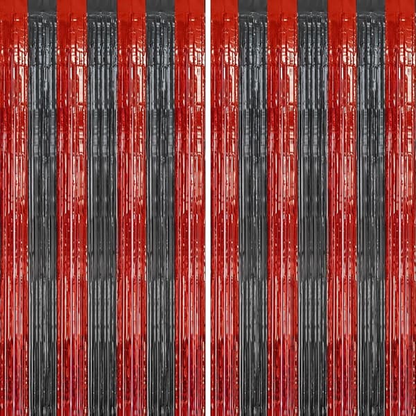 Red & Black Metallic Foil Fringe Backdrop for Parties - 2 Pack
