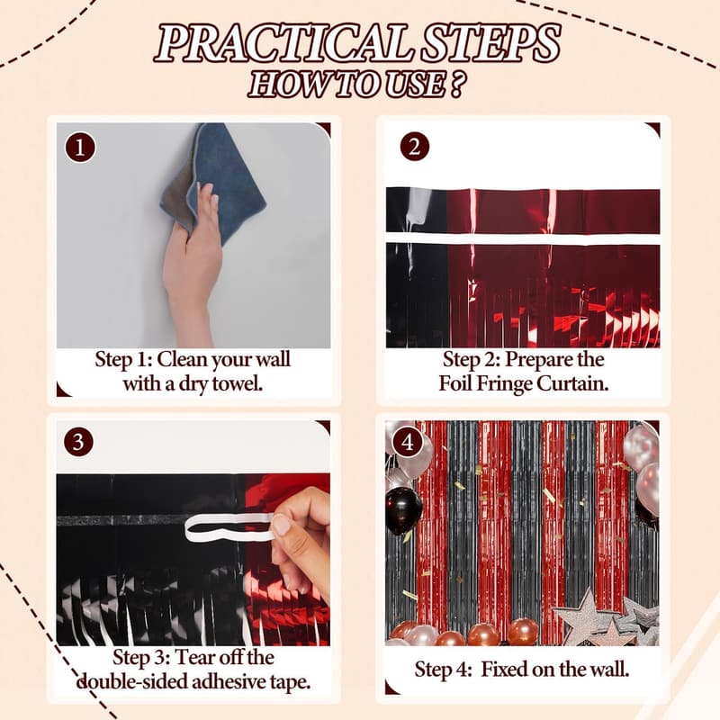 Red & Black Metallic Foil Fringe Backdrop for Parties - 2 Pack