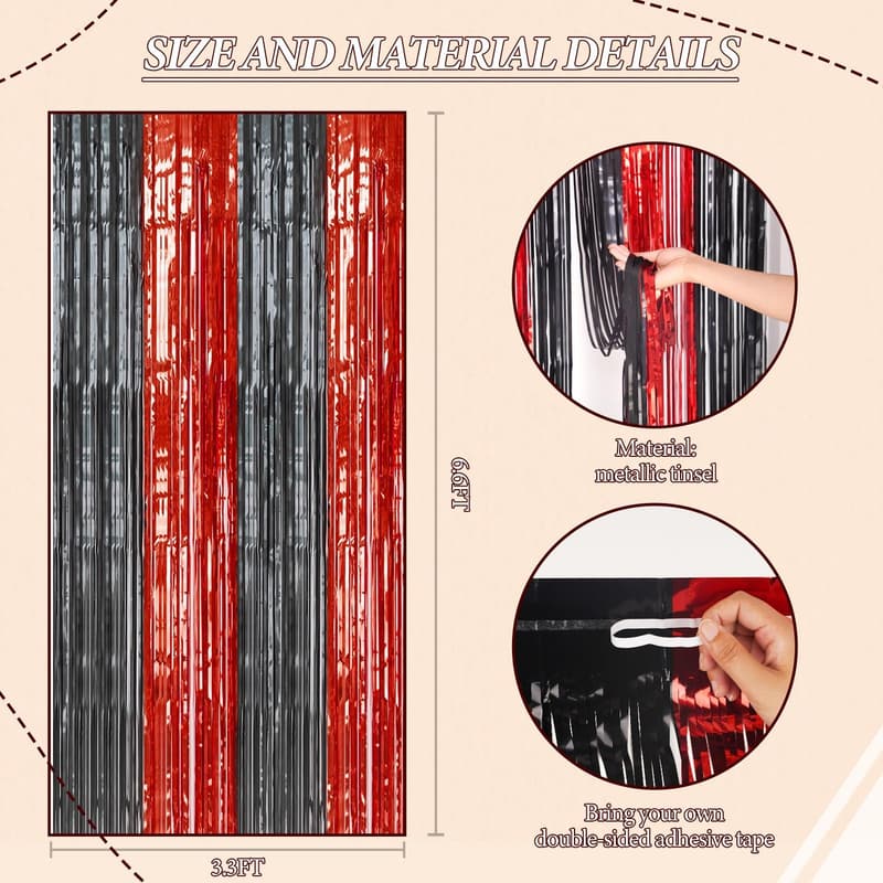 Red & Black Metallic Foil Fringe Backdrop for Parties - 2 Pack