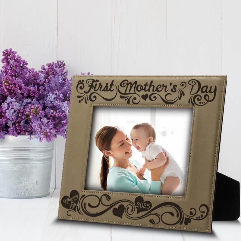 First Mother's Day Engraved Leather Picture Frame (5x7)