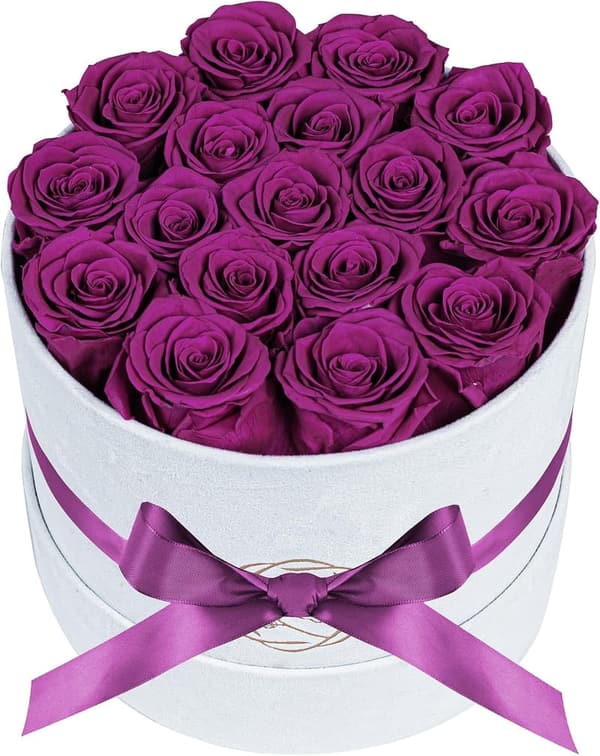 Birthday Flowers in Luxury Suede Box - Preserved Roses for Women