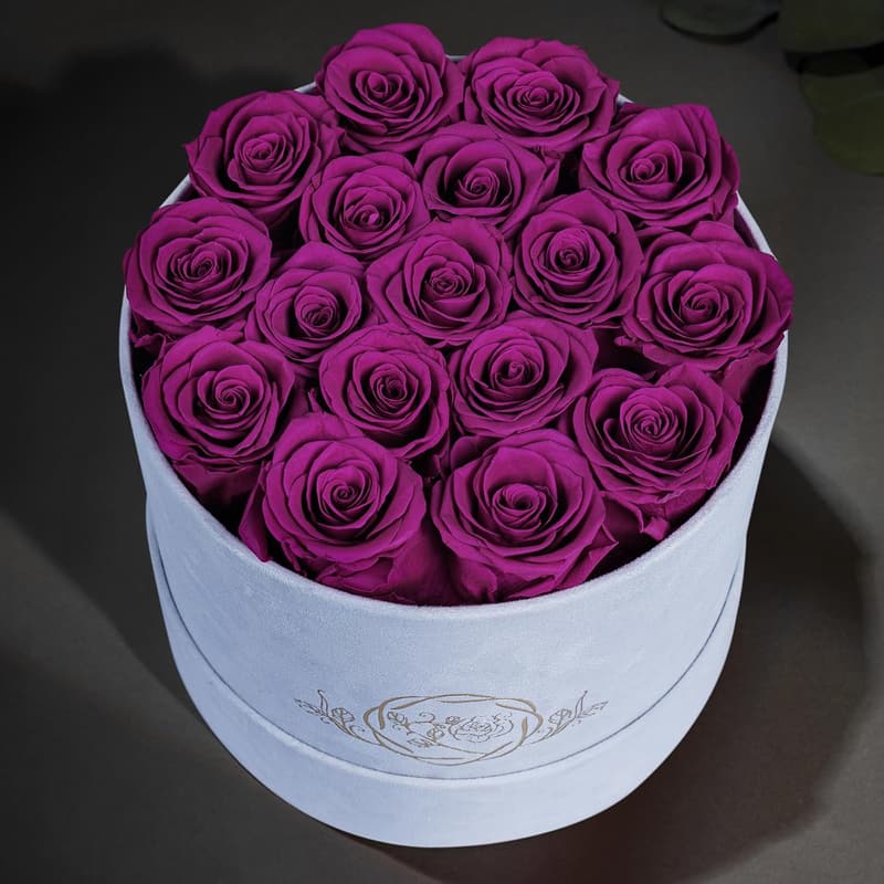 Birthday Flowers in Luxury Suede Box - Preserved Roses for Women