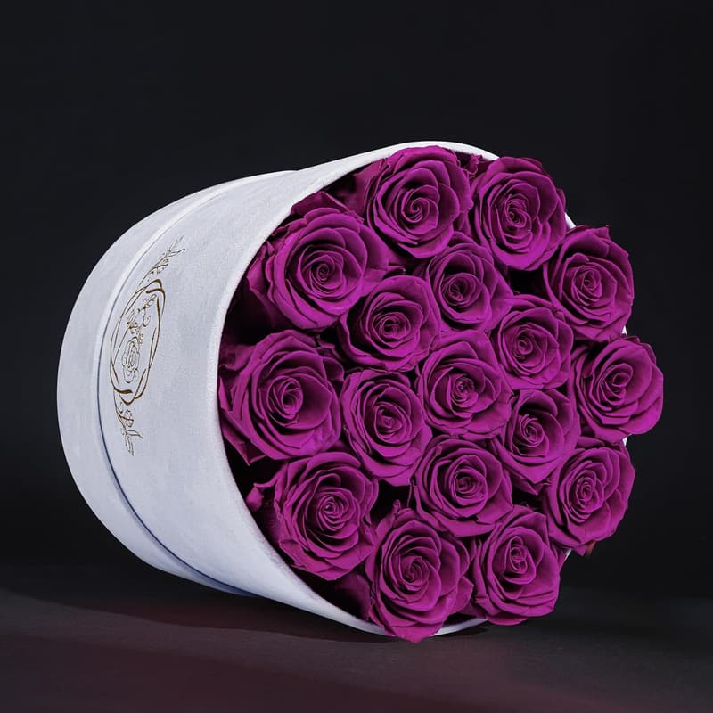 Birthday Flowers in Luxury Suede Box - Preserved Roses for Women
