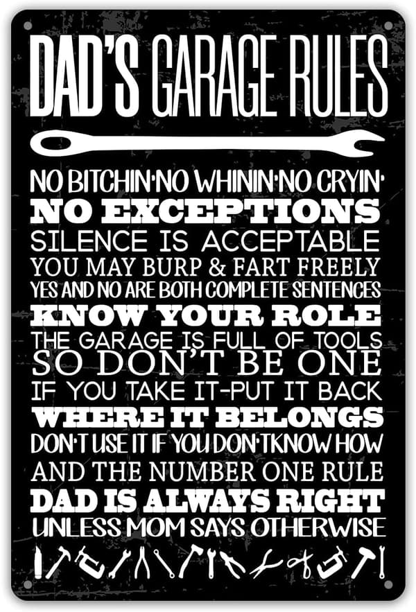 Dad's Garage Rules Metal Sign - Funny Home Decor Gift for Him