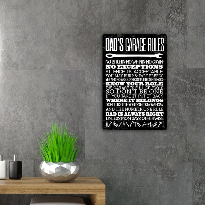 Dad's Garage Rules Metal Sign - Funny Home Decor Gift for Him