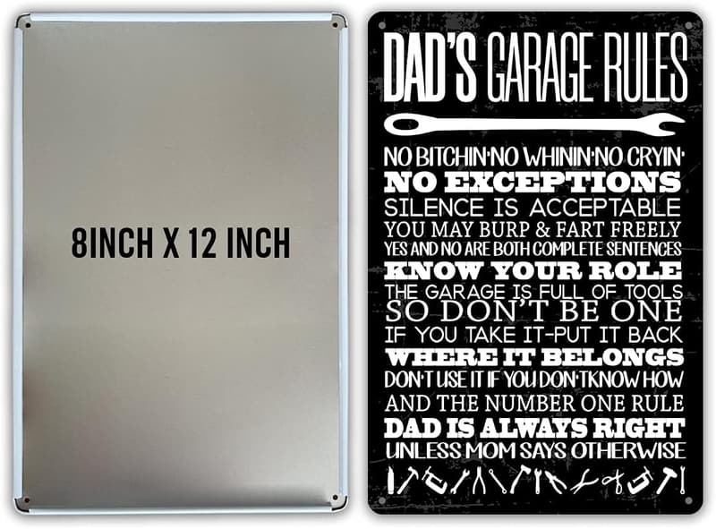 Dad's Garage Rules Metal Sign - Funny Home Decor Gift for Him