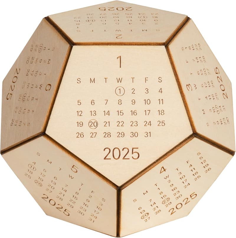 Unique Wooden Dodecahedron Desk Calendar - Fun Office Gift for Men