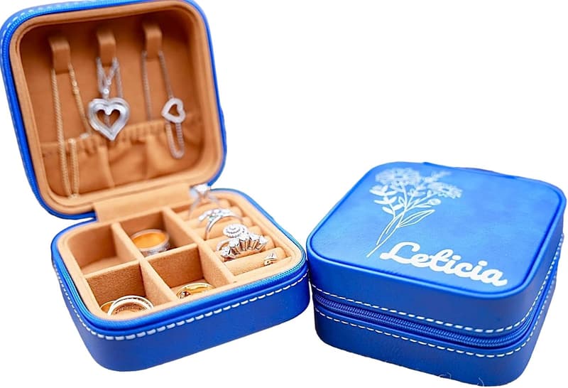 Customized Leather Jewelry Box for Birth Flower & Name - Gift for Women