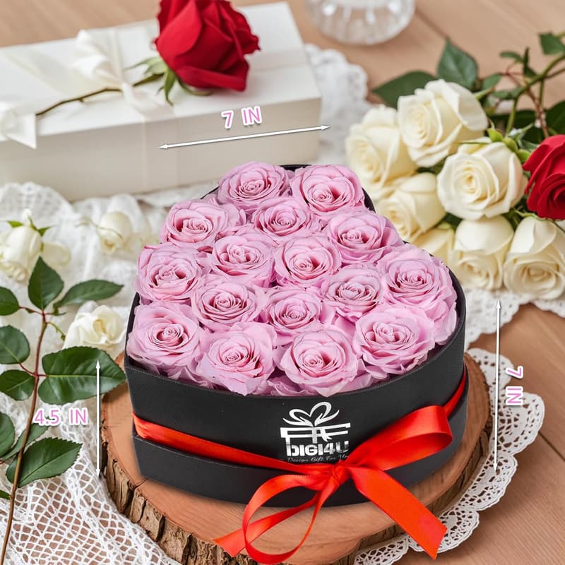 Valentine's Day Preserved Roses Heart Box with Necklace for Women