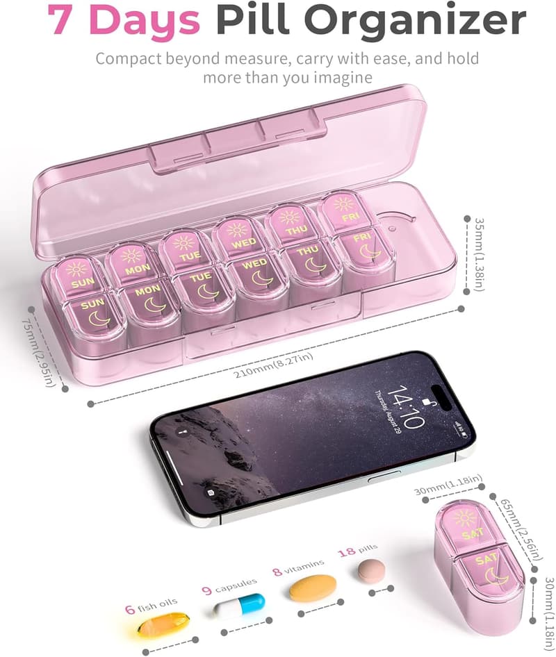 7-Day AM/PM Pill Organizer for Travel and Vitamins