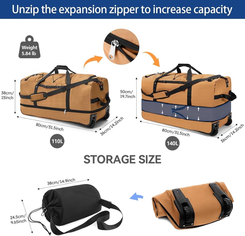 Expandable 32” Soft-Sided Rolling Duffle Bag with Organizer