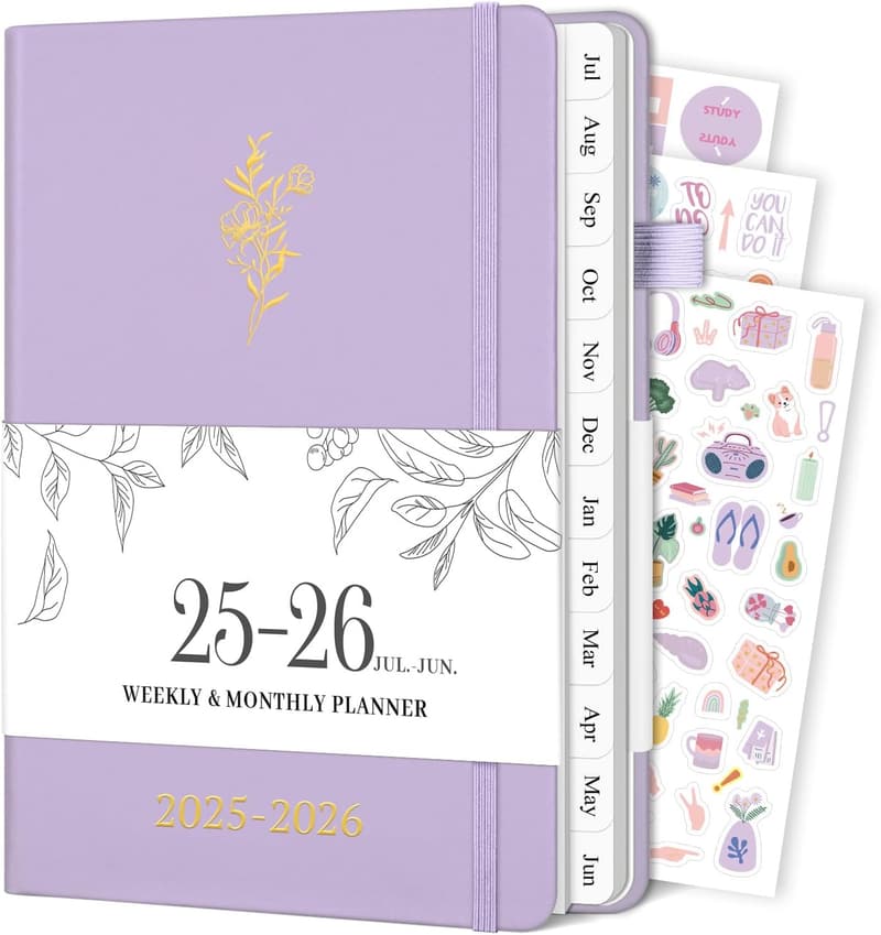 2025-2026 Academic Planner A5 Hardcover, Weekly & Monthly, Purple