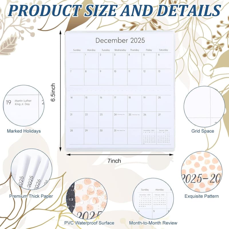 2025-2026 Pocket Planner Notebook for Women, PVC Cover, Boho Design