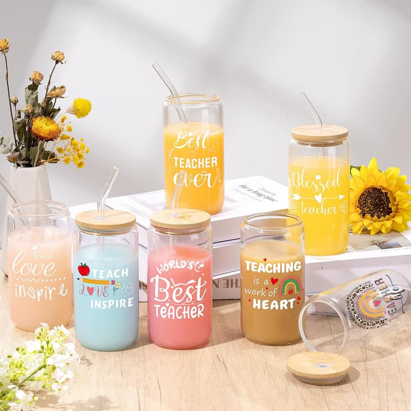 Teacher Appreciation Gifts Set with Glass Cup and Cards