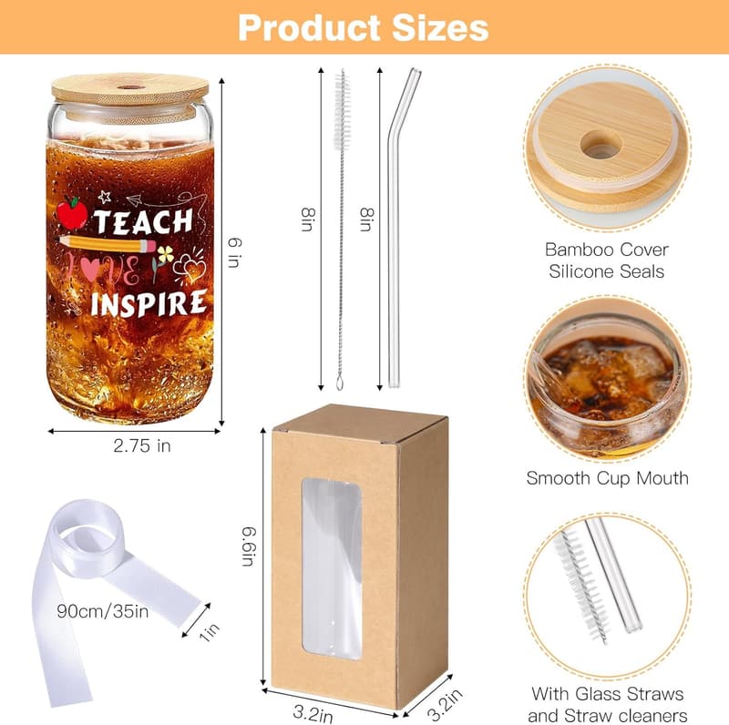 Teacher Appreciation Gifts Set with Glass Cup and Cards