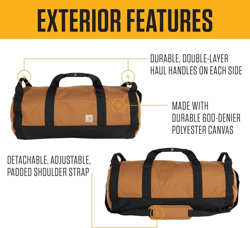 Carhartt Heavy-Duty Round Duffel Bag with Utility Pouch