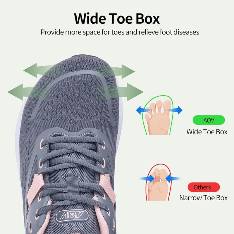 Arch Support Walking Shoes for Women - Wide Toe Box Sneakers