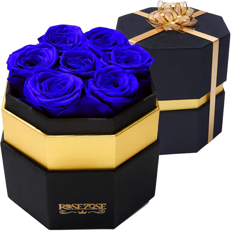 Blue Preserved Rose Box for Women's Birthday or Mother's Day