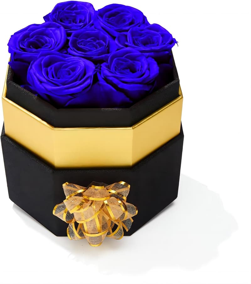 Blue Preserved Rose Box for Women's Birthday or Mother's Day