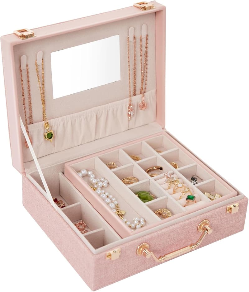 Earring Organizer Jewelry Box with Makeup Mirror for Women