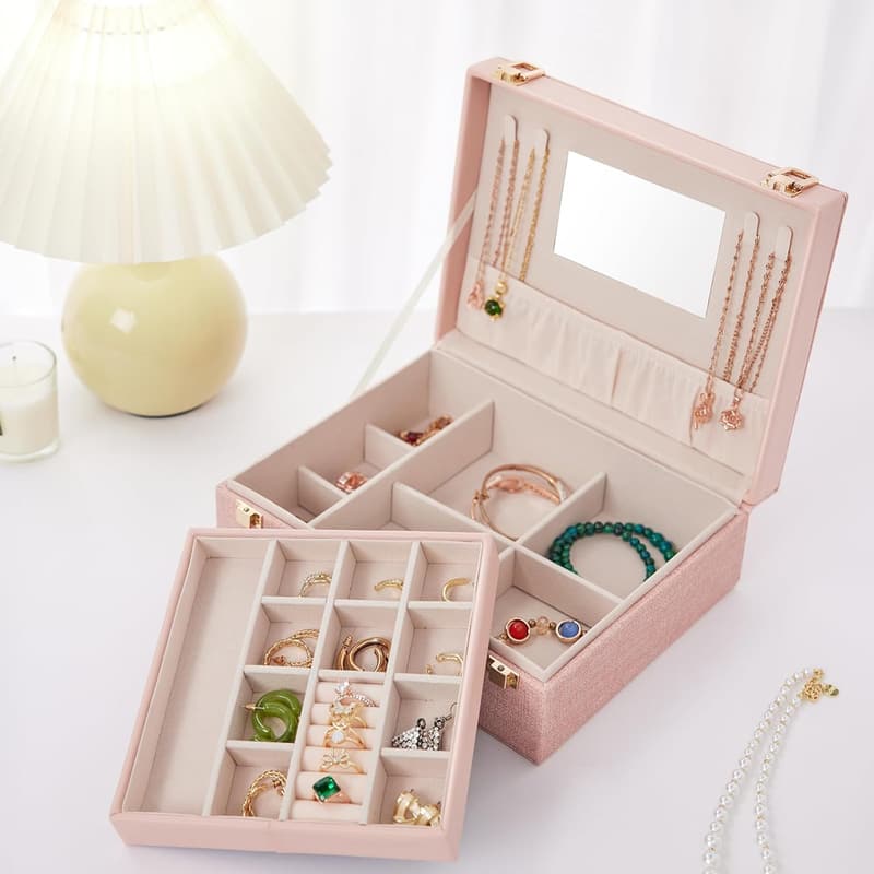 Earring Organizer Jewelry Box with Makeup Mirror for Women
