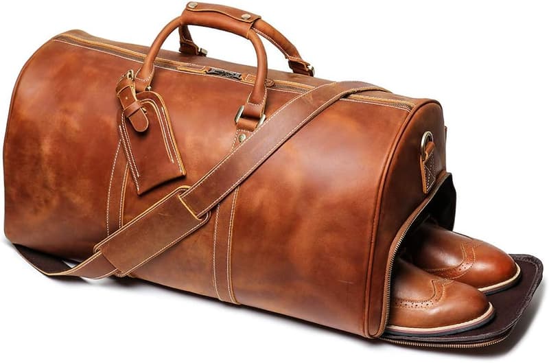 Men's Leather Weekend Duffel Bag - Classic Full Grain Design
