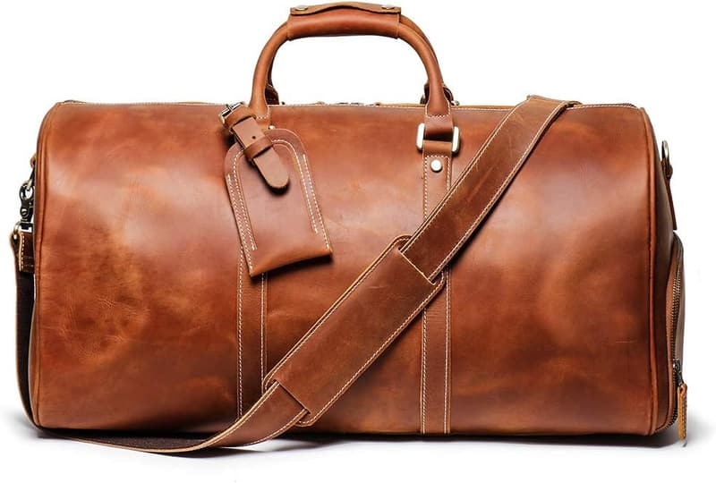 Men's Leather Weekend Duffel Bag - Classic Full Grain Design