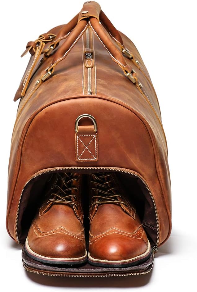 Men's Leather Weekend Duffel Bag - Classic Full Grain Design