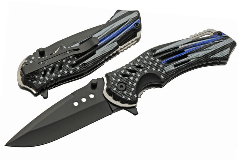 Thin Blue Line Police Flag Folding Knife – 8-Inch EDC Pocket Knife