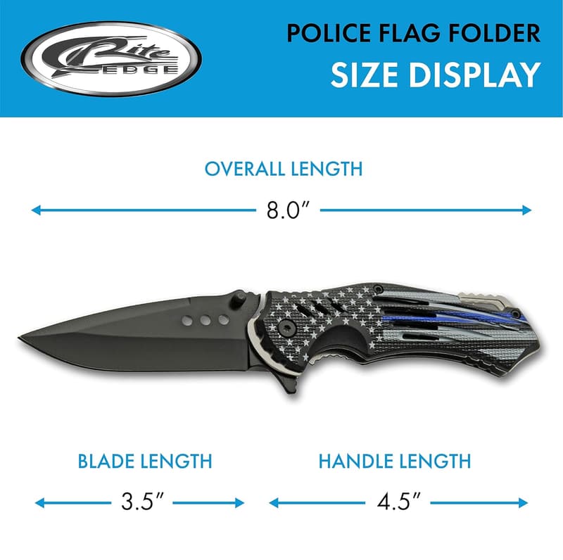 Thin Blue Line Police Flag Folding Knife – 8-Inch EDC Pocket Knife