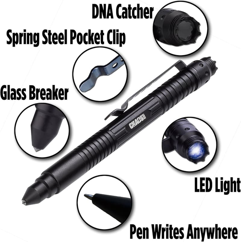 Tactical EDC Pen with Light & Breaker - Discreet Black Gift Box