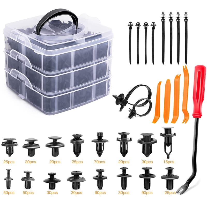Car Retainer Clips & Fasteners Assortment - 16 Nylon Sizes