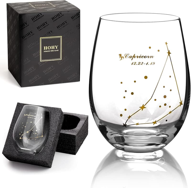 Capricorn Stemless Wine Glass - 20oz Zodiac Astrology Gift